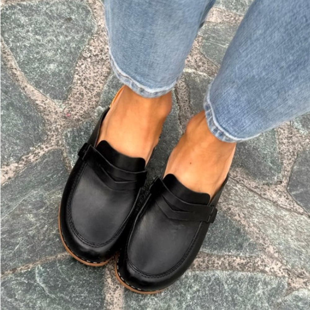 Black Loafer Mules